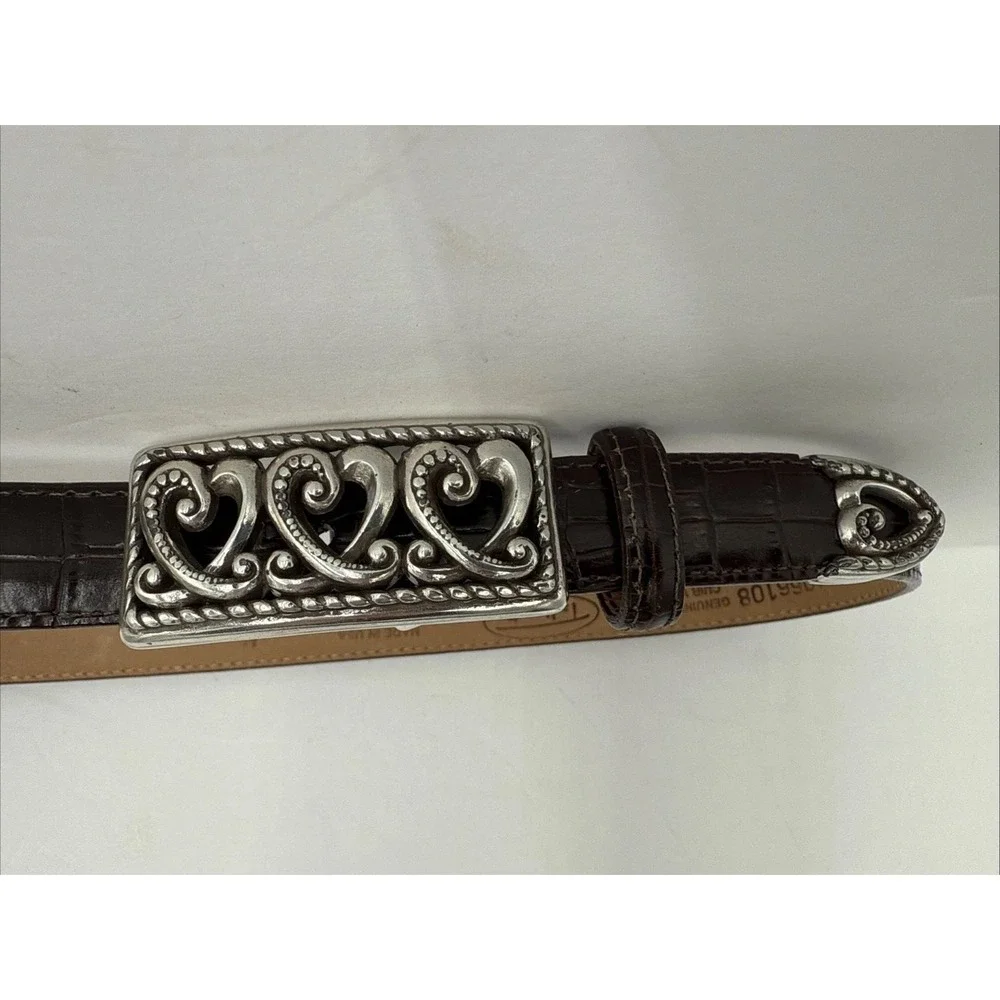 VTG‎ Talbots Leather Western Belt Brown Intricate Heart Buckle Made USA Sz M